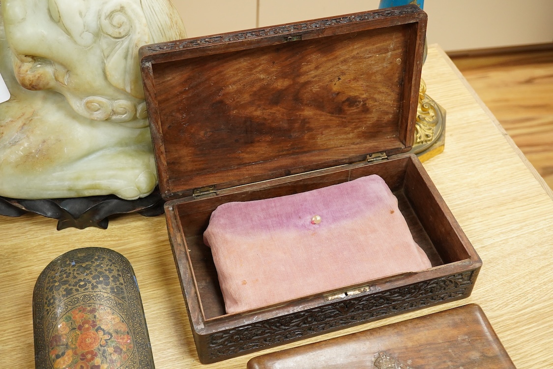 Five various 19th century boxes, variously detailed, largest 30cm wide